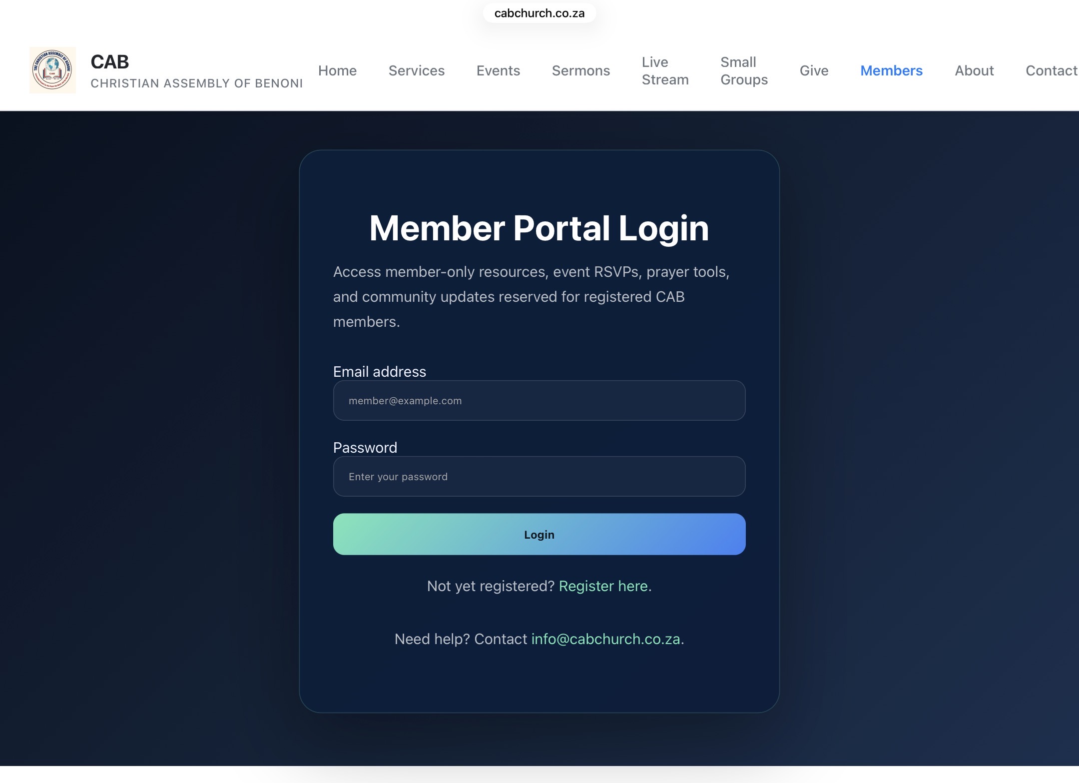 CAB Church member portal